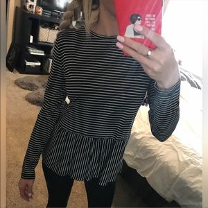 Striped long sleeve peplum top